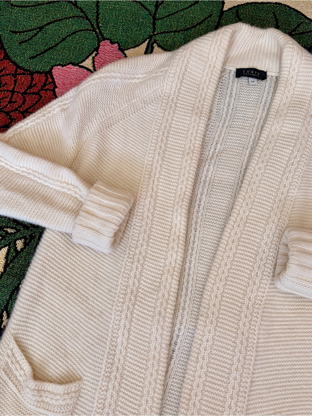 Cashmere Cream Cable-Trim Open Cardigan